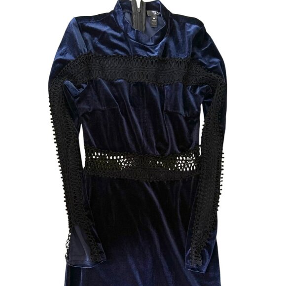 x💞Price Drop💞 LIKE NEW ! AQUA WOMEN'S VELVET BLUE NET LACE COCKTAIL DRESS S - Picture 1 of 4